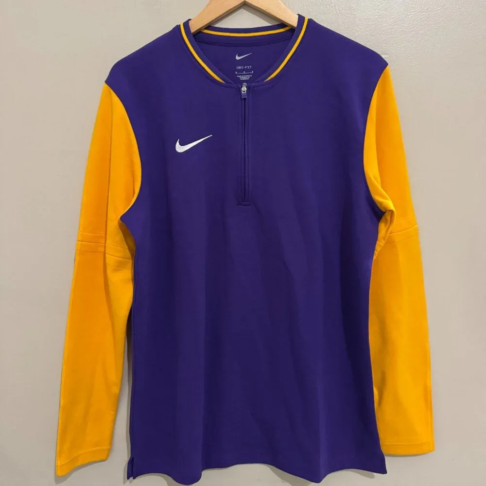 Nike Football Dri-FIT 1/4 Zip Pullover Top Mens M LSU Purple Yellow FJ9549-546